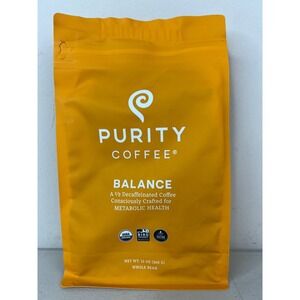 NEW Purity Coffee BALANCE Decaf Whole Bean 12oz USDA Organic Exp 04/2027 SEALED